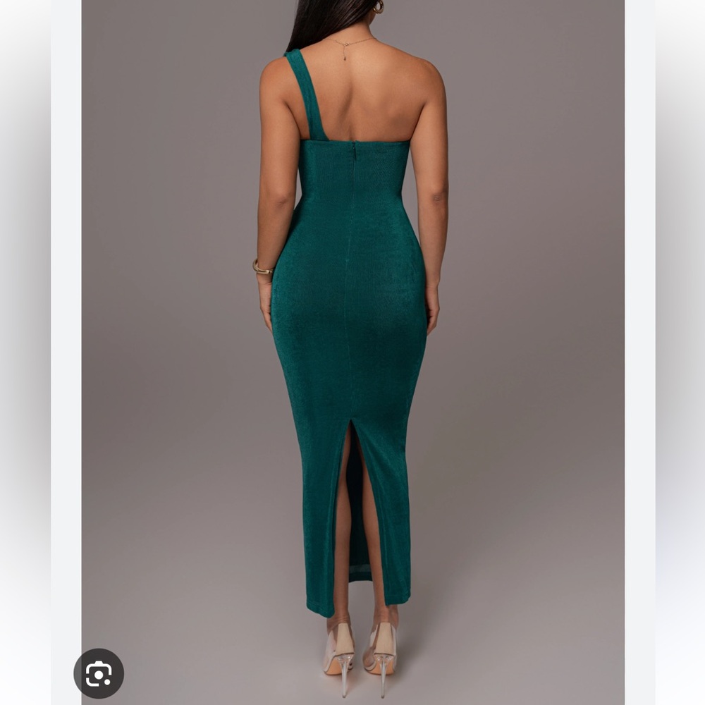 Green Slinky One Shoulder Maxi Dress - Picture 7 of 7